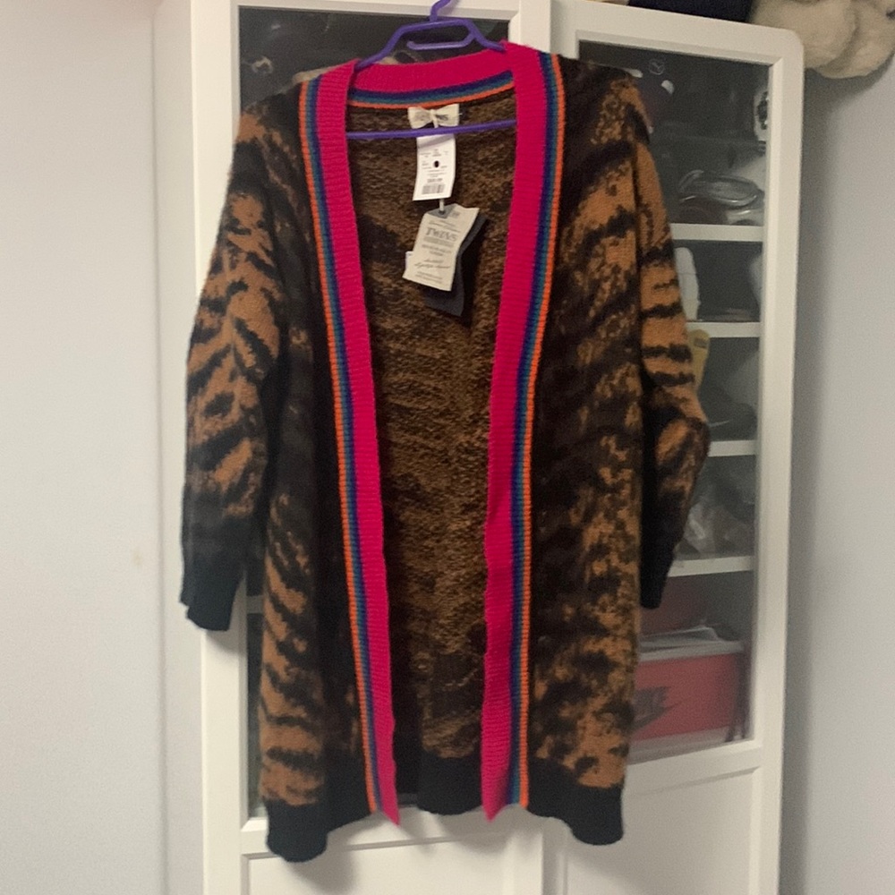 Long animal print sweater cardigan